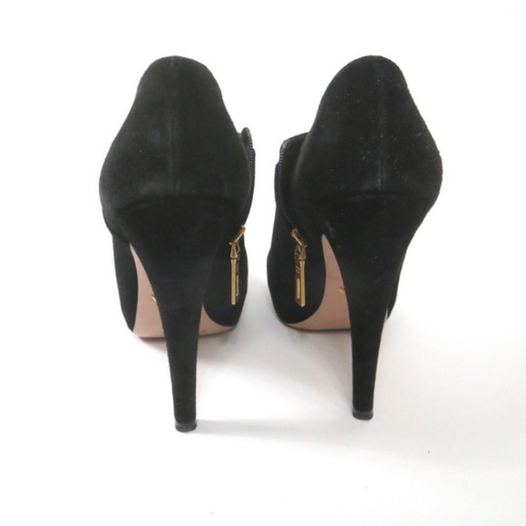 PRADA Platform black short suede Booties heels 9 39 ankle boots - Picture 6 of 8